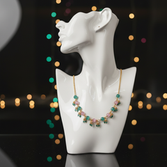 Elaro Pink & Mint Bead Necklace with Gold Filigree Caps — Everyday Elegance