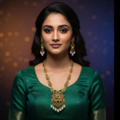 Elaro Gold Kundan Lotus Choker Necklace Set with Ruby Bead Drops