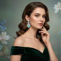 EL ARO Silver Aqua Chalcedony Teardrop Drop Earrings with CZ Trio