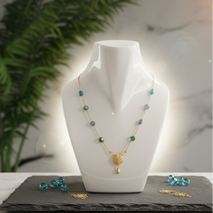 Elaro Everyday Elegance — Gold Teal Crystal Bead Chain Necklace with Filigree Pendant