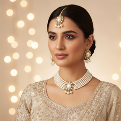 Elaro Timeless Elegance — Multi-Strand Pearl Choker Necklace & Stud Earrings Set