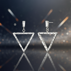 EL ARO Glamorous Silver Baguette Crystal Triangle Drop Earrings for Women