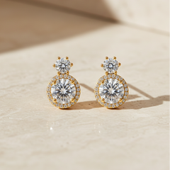 Elaro Luxury Pearl & CZ Halo Drop Earrings — Gold Bridal Collection