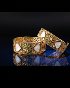 Elephant Motif Nakshi Kada pair  and Rajwadi Mother of Pearl Meenakari Kada pair.