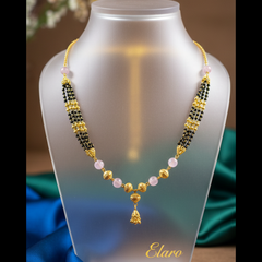 Elaro Gold-Plated Black Bead Mangalsutra with Floral Gold Pendant