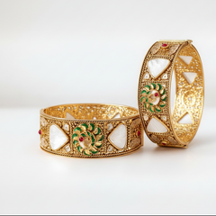 Elephant Motif Nakshi Kada pair  and Rajwadi Mother of Pearl Meenakari Kada pair.