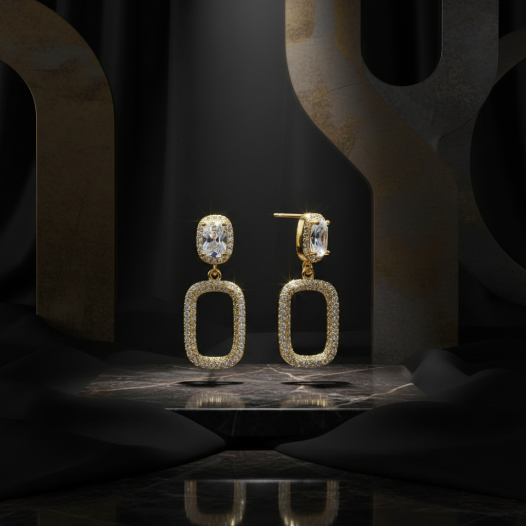 EL ARO Cubic Zirconia Geometric Rectangle Drop Earrings