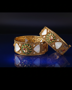 Elephant Motif Nakshi Kada pair  and Rajwadi Mother of Pearl Meenakari Kada pair.