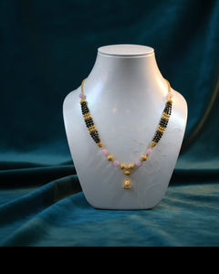 Elaro Gold-Plated Black Bead Mangalsutra with Floral Gold Pendant