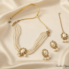 Elaro Timeless Elegance — Multi-Strand Pearl Choker Necklace & Stud Earrings Set