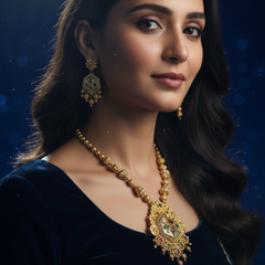 EL ARO Royal Matte Gold-Plated Long Necklace Set with Matching Drop Earrings