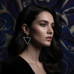 EL ARO Glamorous Silver Baguette Crystal Triangle Drop Earrings for Women
