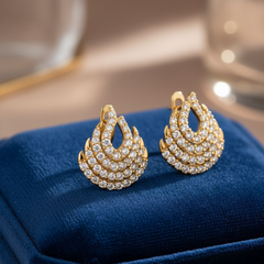 EL ARO Oscar Winner Diamond C Style Stud Earrings feature a multi-layered