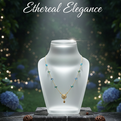 Elaro Everyday Elegance — Gold Teal Crystal Bead Chain Necklace with Filigree Pendant