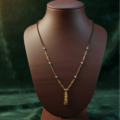 Elaro Gold Meenakari Lotus Mangalsutra with Ruby & Emerald Drops