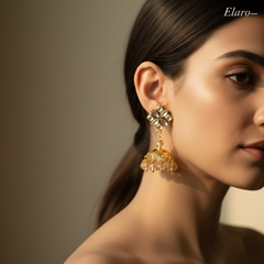 EL ARO Kundan Flower Jhumka Earrings with Pearl Bead Drop