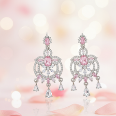 EL ARO Pink Blossom Dangle Earrings — Silver CZ Chandelier Drop