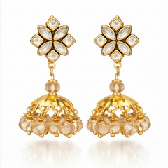 EL ARO Kundan Flower Jhumka Earrings with Pearl Bead Drop