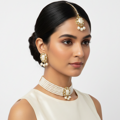 Elaro Timeless Elegance — Multi-Strand Pearl Choker Necklace & Stud Earrings Set