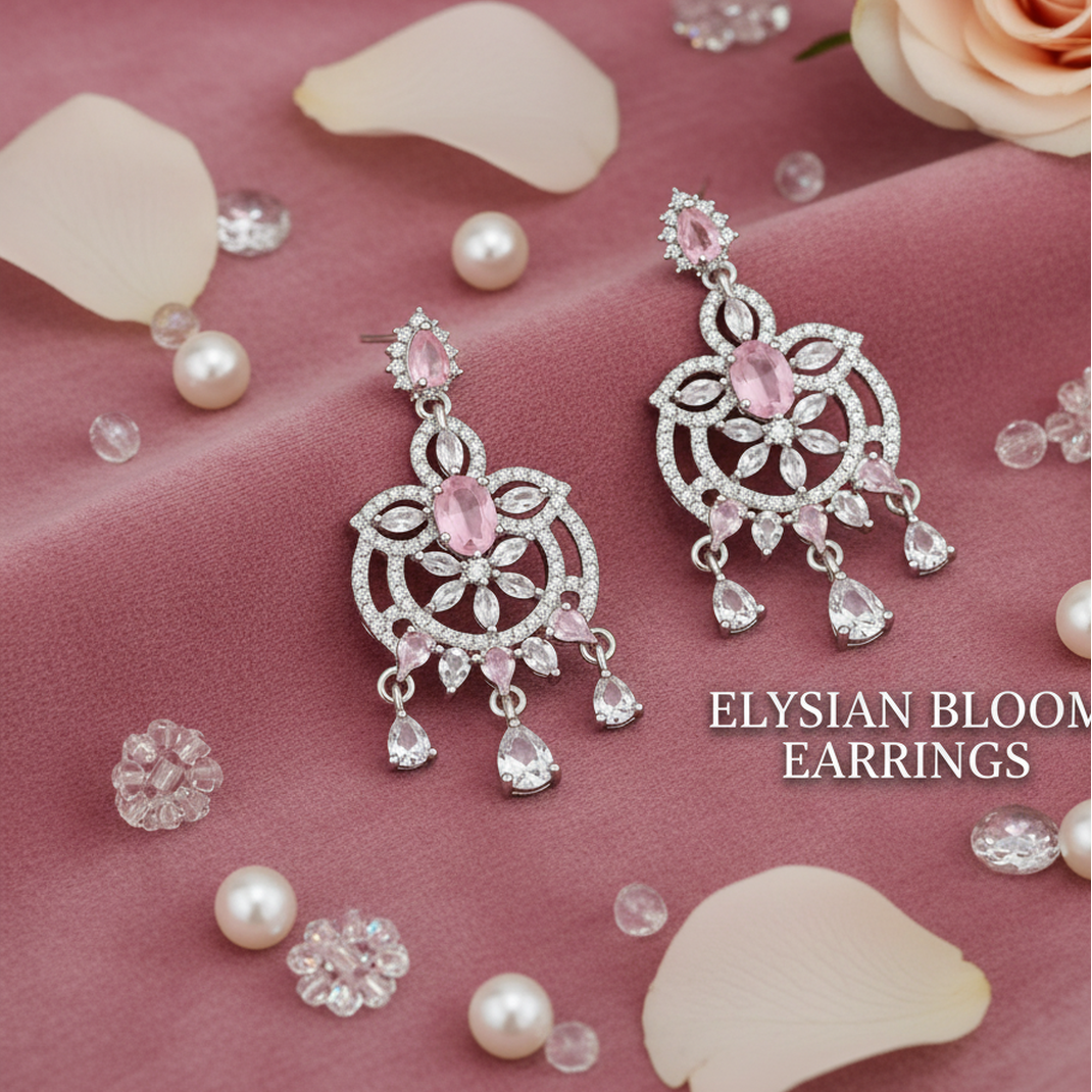 EL ARO Pink Blossom Dangle Earrings — Silver CZ Chandelier Drop