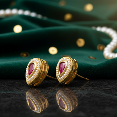 EL ARO Imperial Ruby Tear-Cut Studs Infused with Fine Seed Pearls