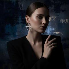 EL ARO Glamorous Silver Baguette Crystal Triangle Drop Earrings for Women