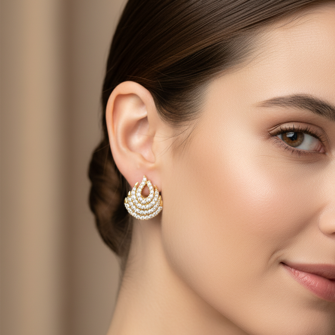 EL ARO Oscar Winner Diamond C Style Stud Earrings feature a multi-layered