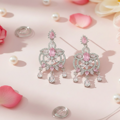 EL ARO Pink Blossom Dangle Earrings — Silver CZ Chandelier Drop