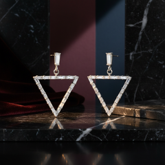 EL ARO Glamorous Silver Baguette Crystal Triangle Drop Earrings for Women