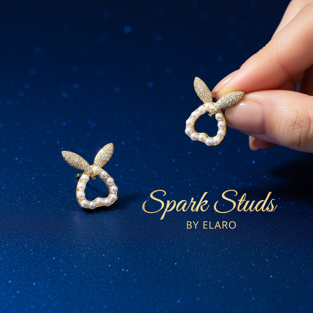 Elaro Spark Studs — Gold CZ Wing & Pearl Halo Earrings