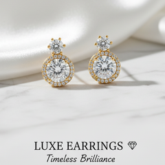Elaro Luxury Pearl & CZ Halo Drop Earrings — Gold Bridal Collection