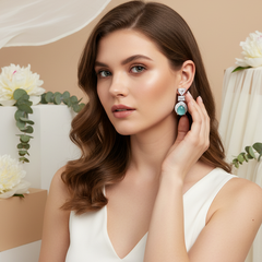 EL ARO Silver Aqua Chalcedony Teardrop Drop Earrings with CZ Trio