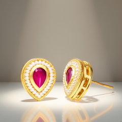 EL ARO Imperial Ruby Tear-Cut Studs Infused with Fine Seed Pearls