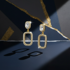 EL ARO Cubic Zirconia Geometric Rectangle Drop Earrings