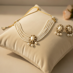 Elaro Timeless Elegance — Multi-Strand Pearl Choker Necklace & Stud Earrings Set