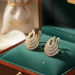 EL ARO Oscar Winner Diamond C Style Stud Earrings feature a multi-layered