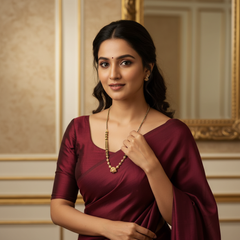 Elaro Gold-Plated Black Bead Mangalsutra with Floral Gold Pendant