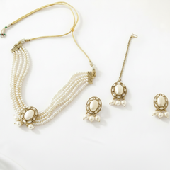 Elaro Timeless Elegance — Multi-Strand Pearl Choker Necklace & Stud Earrings Set