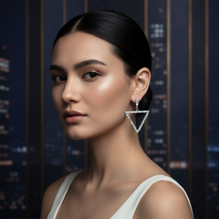 EL ARO Glamorous Silver Baguette Crystal Triangle Drop Earrings for Women