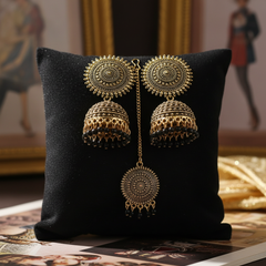 EL ARO Vintage Antique Gold Starburst Jhumka Earrings with Black Beads