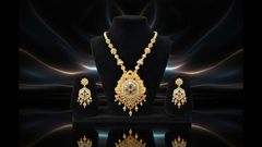 EL ARO Royal Matte Gold-Plated Long Necklace Set with Matching Drop Earrings