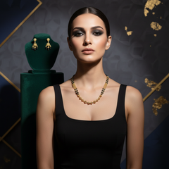 Elaro Gold-Plated Black Bead Mangalsutra with Floral Gold Pendant