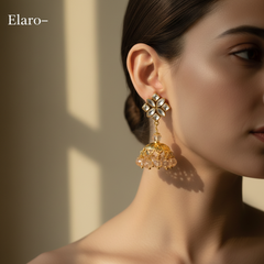 EL ARO Kundan Flower Jhumka Earrings with Pearl Bead Drop
