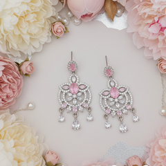 EL ARO Pink Blossom Dangle Earrings — Silver CZ Chandelier Drop
