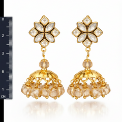EL ARO Kundan Flower Jhumka Earrings with Pearl Bead Drop