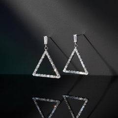 EL ARO Glamorous Silver Baguette Crystal Triangle Drop Earrings for Women