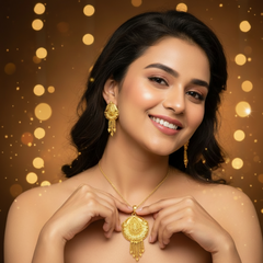 EL ARO Traditional Gold-Plated Pendant and Earrings Jewellery Set for Women