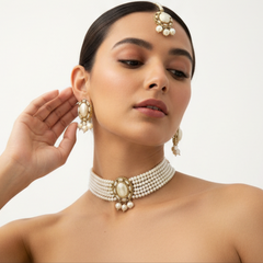 Elaro Timeless Elegance — Multi-Strand Pearl Choker Necklace & Stud Earrings Set