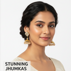 EL ARO Kundan Flower Jhumka Earrings with Pearl Bead Drop