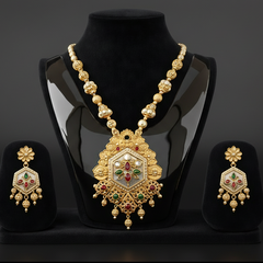 EL ARO Royal Matte Gold-Plated Long Necklace Set with Matching Drop Earrings